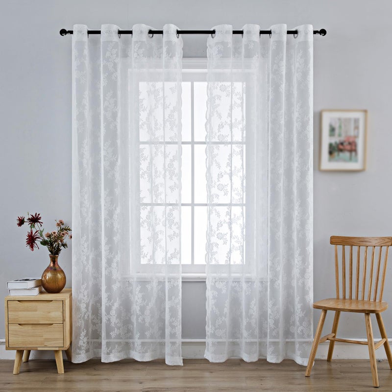 Anytime White Lace Sheer Curtain Panels for Living Room Elegant Window Treatment Sets Light Filtering Translucent Draperies for Office (2 Panels,W55 x L63inch) - Image 1