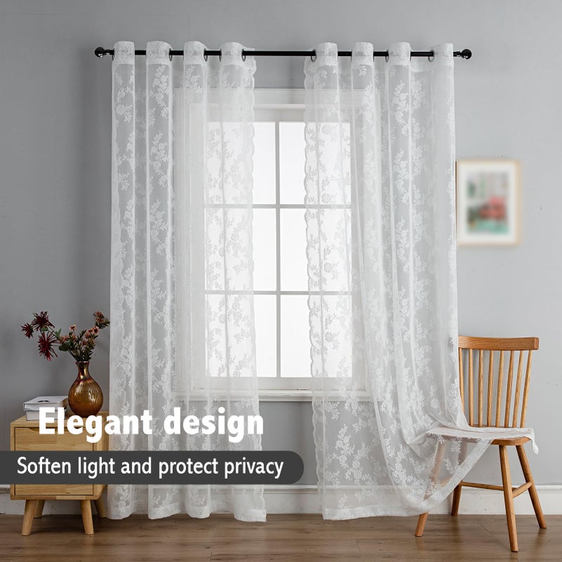 Anytime White Lace Sheer Curtain Panels for Living Room Elegant Window Treatment Sets Light Filtering Translucent Draperies for Office (2 Panels,W55 x L63inch) - Image 5