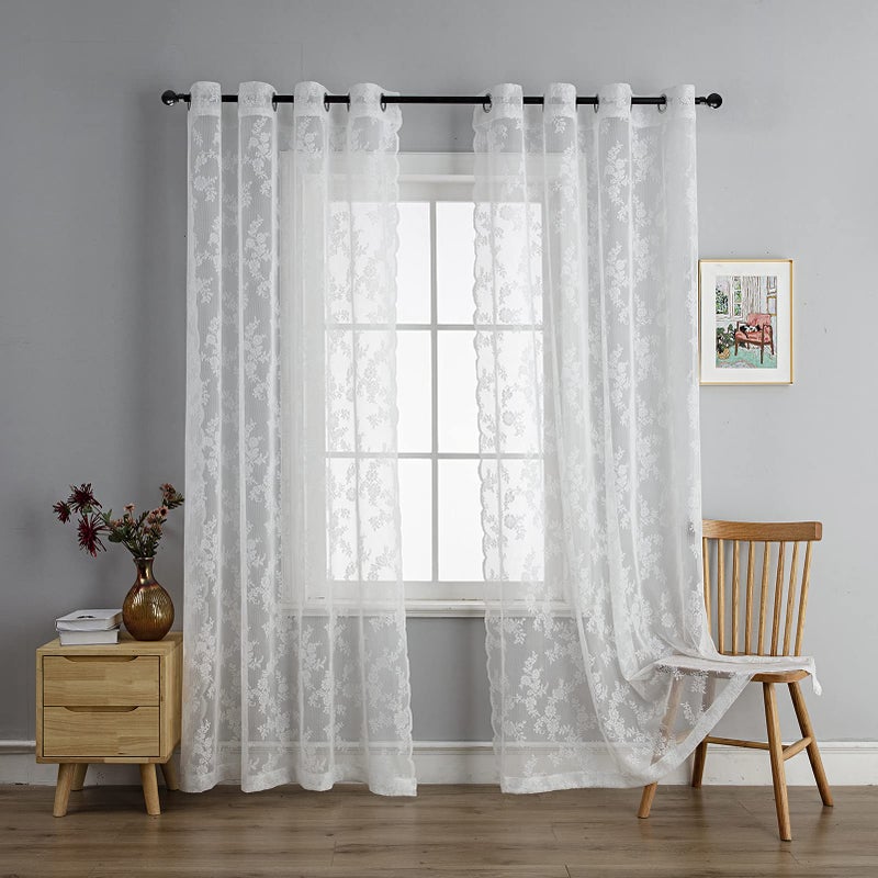 Anytime White Lace Sheer Curtain Panels for Living Room Elegant Window Treatment Sets Light Filtering Translucent Draperies for Office (2 Panels,W55 x L63inch) - Image 3