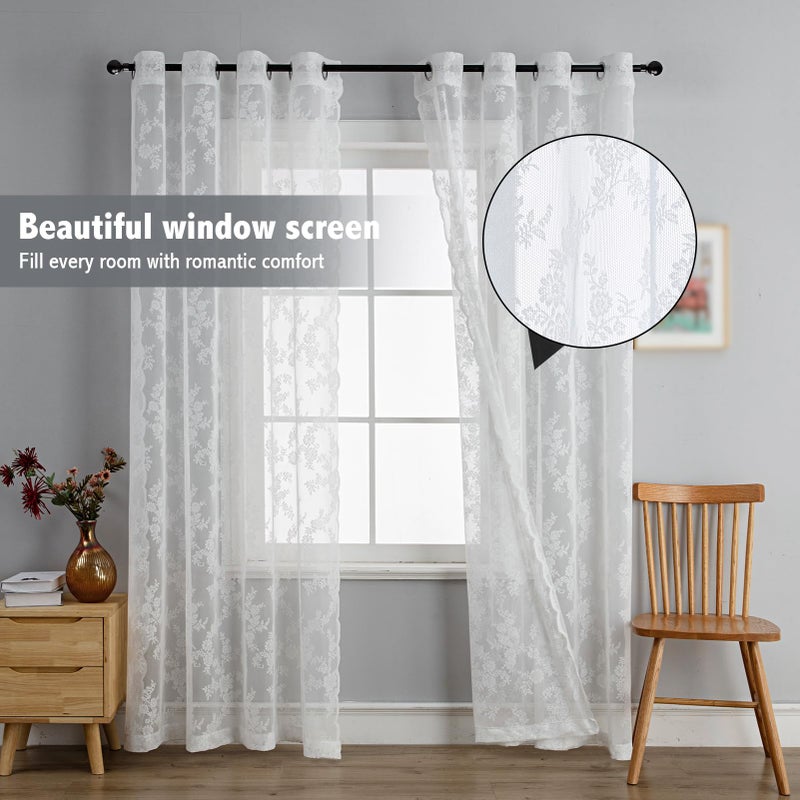 Anytime White Lace Sheer Curtain Panels for Living Room Elegant Window Treatment Sets Light Filtering Translucent Draperies for Office (2 Panels,W55 x L63inch) - Image 4