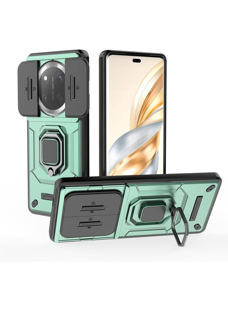 عام حالة متوافقة مع Honor X9c 5G - حقيبة حماية بحلقة معدنية 360° بوصلة مغناطيسية ومسند للظهر، قذيفة بنافذة للعدسة من مادتي TPU وPC، وزر على الزجاج الأمامي، قابلة للانزلاق، بتصميم عريض، لحماية مضادة للصدمات. - Image 1