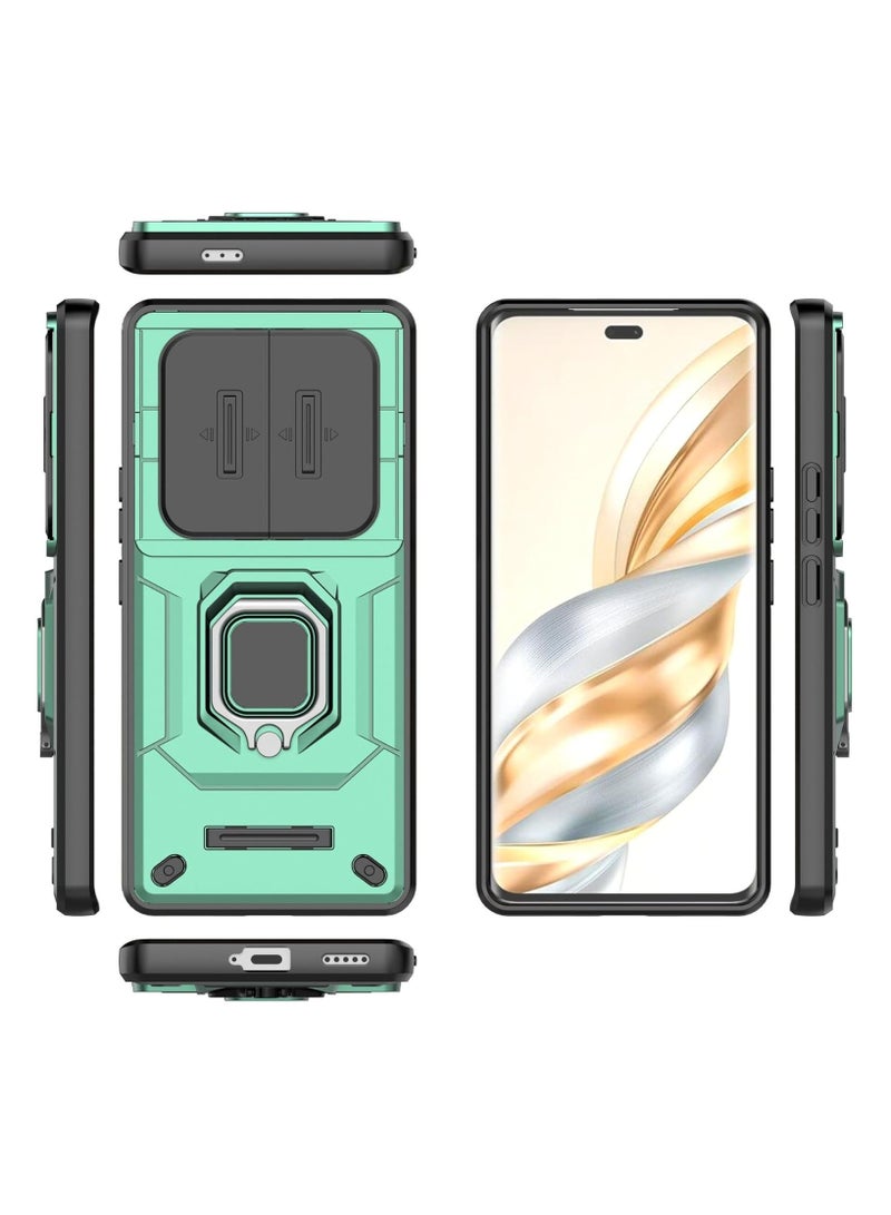 عام حالة متوافقة مع Honor X9c 5G - حقيبة حماية بحلقة معدنية 360° بوصلة مغناطيسية ومسند للظهر، قذيفة بنافذة للعدسة من مادتي TPU وPC، وزر على الزجاج الأمامي، قابلة للانزلاق، بتصميم عريض، لحماية مضادة للصدمات. - Image 2