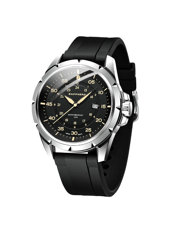 SAPPHERO Men's Silicone Waterproof Watch 5ATM Japanese Quartz Movement Stainless Steel Case Men's Watch Date Design Sport Casual Business Best Gift for Men