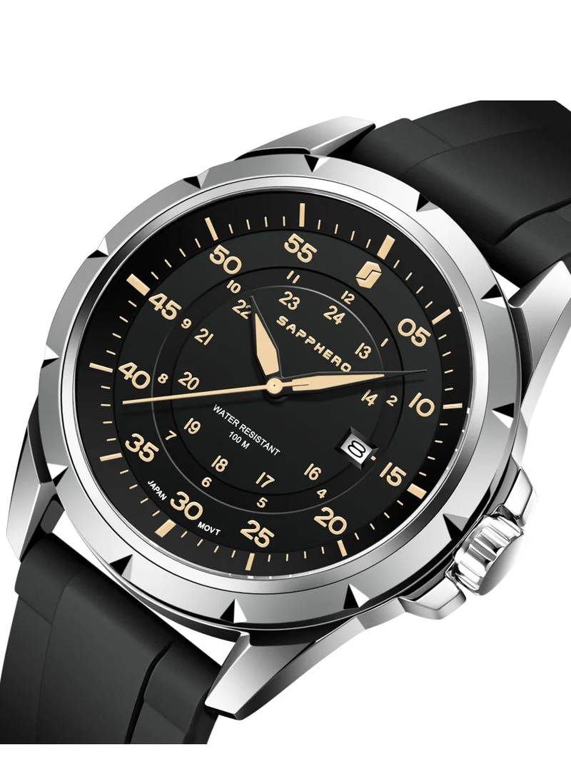 Sapphero  SAPPHERO Men's Silicone Waterproof Watch 5ATM Japanese Quartz Movement Stainless Steel Case Men's Watch Date Design Sport Casual Business Best Gift for Men for Men | Best Price UAE