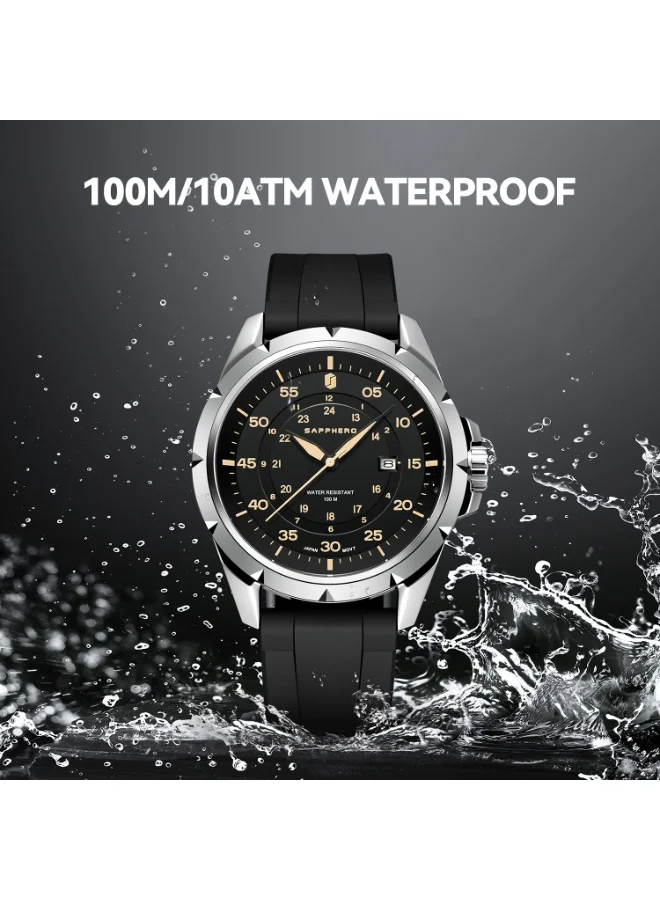 Sapphero  SAPPHERO Men's Silicone Waterproof Watch 5ATM Japanese Quartz Movement Stainless Steel Case Men's Watch Date Design Sport Casual Business Best Gift for Men for Men | Best Price UAE