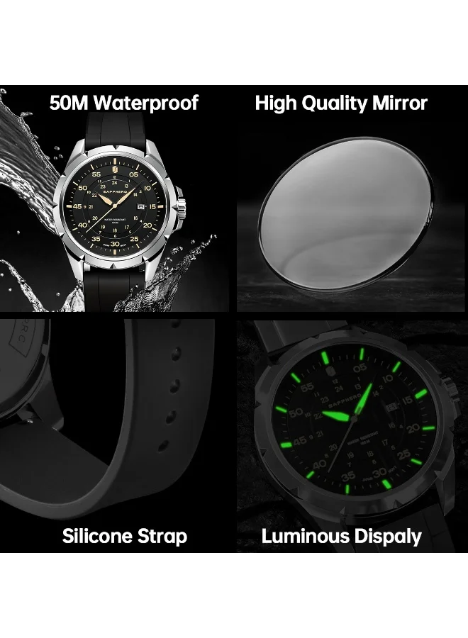 Sapphero  SAPPHERO Men's Silicone Waterproof Watch 5ATM Japanese Quartz Movement Stainless Steel Case Men's Watch Date Design Sport Casual Business Best Gift for Men for Men | Best Price UAE