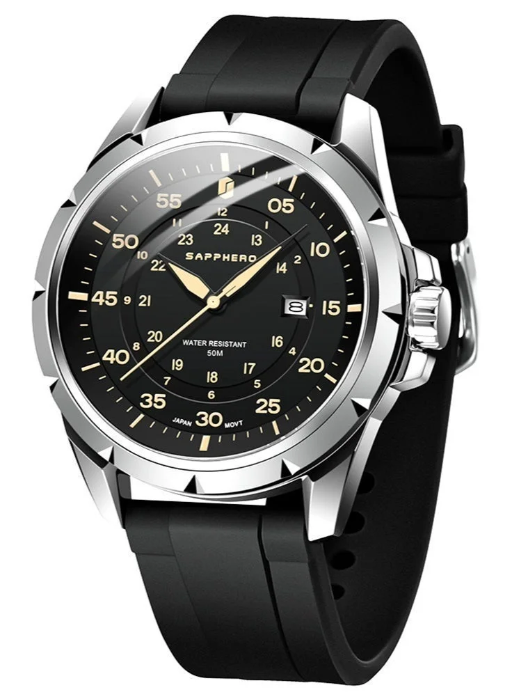 Sapphero SAPPHERO Men's Silicone Waterproof Watch 5ATM Japanese Quartz Movement Stainless Steel Case Men's Watch Date Design Sport Casual Business Best Gift for Men