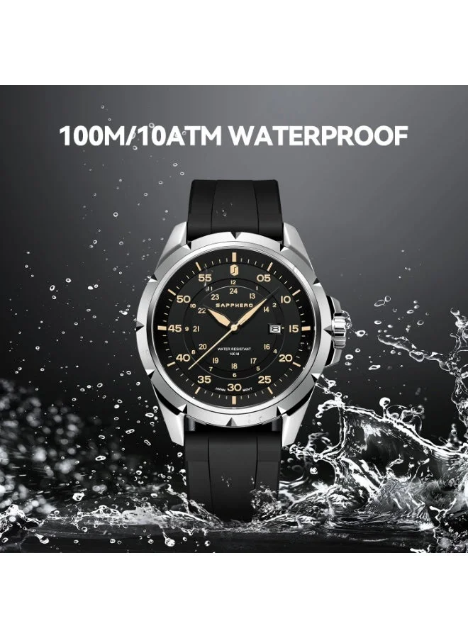 Sapphero  SAPPHERO Men's Silicone Waterproof Watch 5ATM Japanese Quartz Movement Stainless Steel Case Men's Watch Date Design Sport Casual Business Best Gift for Men for Men | Best Price UAE