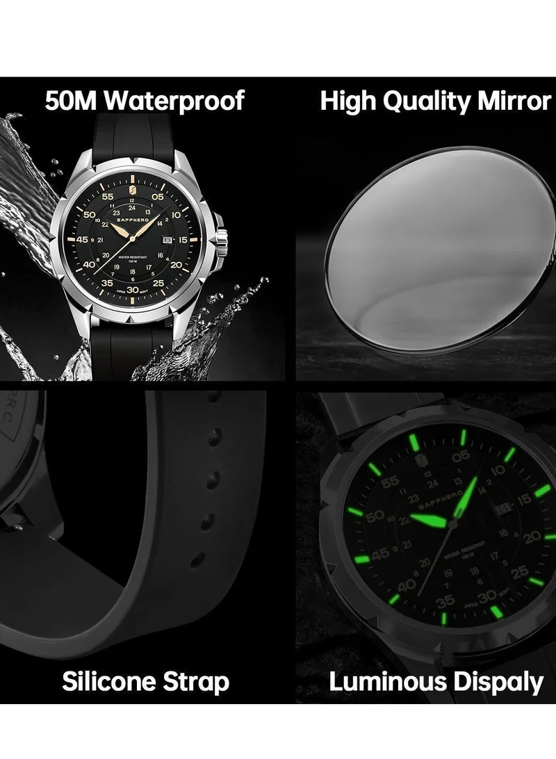Sapphero  SAPPHERO Men's Silicone Waterproof Watch 5ATM Japanese Quartz Movement Stainless Steel Case Men's Watch Date Design Sport Casual Business Best Gift for Men for Men | Best Price UAE