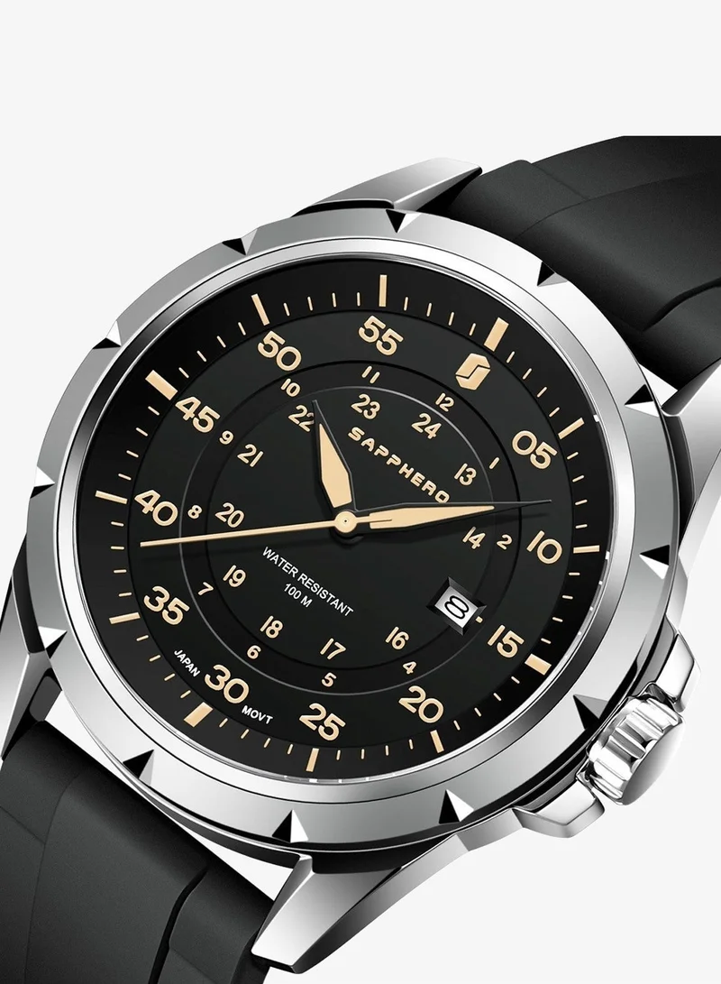 Sapphero  SAPPHERO Men's Silicone Waterproof Watch 5ATM Japanese Quartz Movement Stainless Steel Case Men's Watch Date Design Sport Casual Business Best Gift for Men for Men | Best Price UAE