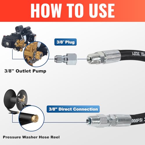 YAMATIC Pressure Washer Whip Hose with Swivel Steel Connector, 3/8 Whip Line for Pressure Washer, 4FT Jumper Hoses with 3/8 Inch Quick Connect Plug - Image 5