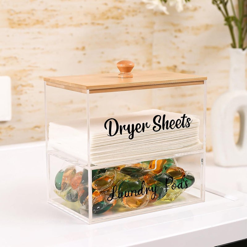 VOTLEVT Acrylic Laundry Pods Contianer and Dryer Sheet Holder Set with Bamboo Lid, Dishwasher Pods Container, Laundry Pods Holder, Laundry Soap Organizer, Laundry Room Organization and Storage - Image 5