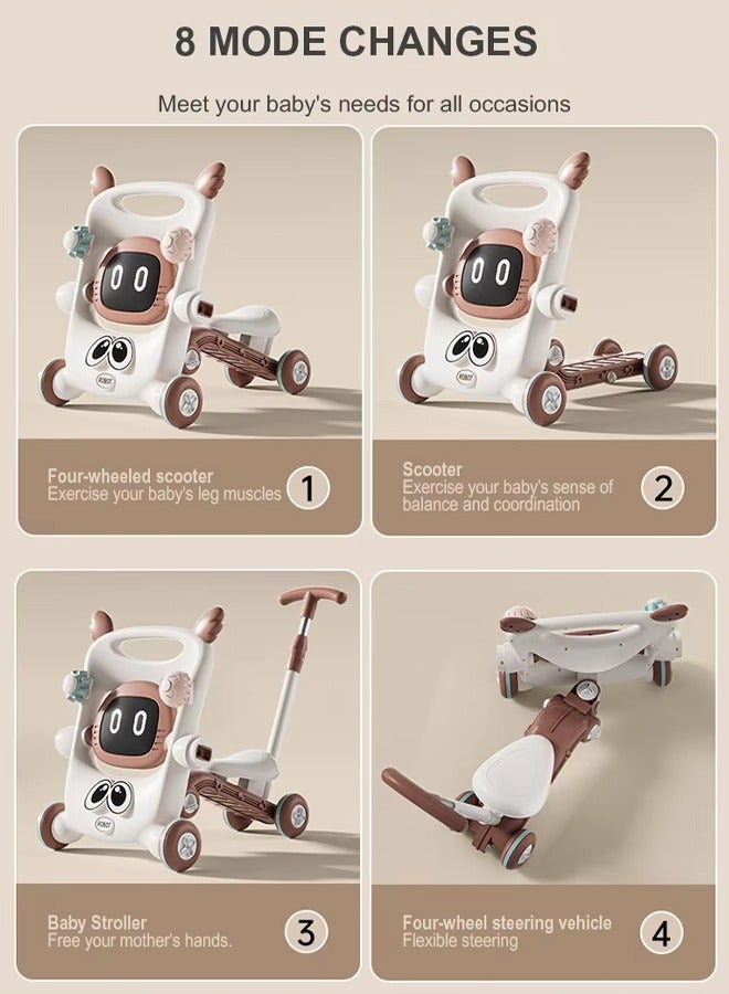8 in 1 Baby Walker for Kids, Sit-to-Stand Learning Baby Walker with Light&Music Adjustable Handle Kids Push Walkers Assemble as Balance Bike/Scooter/Motorbike, for Infants 6-12 Months