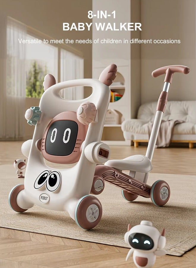 8 in 1 Baby Walker for Kids, Sit-to-Stand Learning Baby Walker with Light&Music Adjustable Handle Kids Push Walkers Assemble as Balance Bike/Scooter/Motorbike, for Infants 6-12 Months