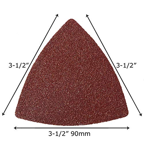XXGO 100 Pcs 3-1/2 Inch 90mm Triangular 60/80 /100/120 /240 Grits Hook & Loop Multitool Sandpaper for Wood Sanding Contains 20 of Each Fit 3.5 Inch Oscillating Multi Tool Sanding Pad XG9020 - Image 4