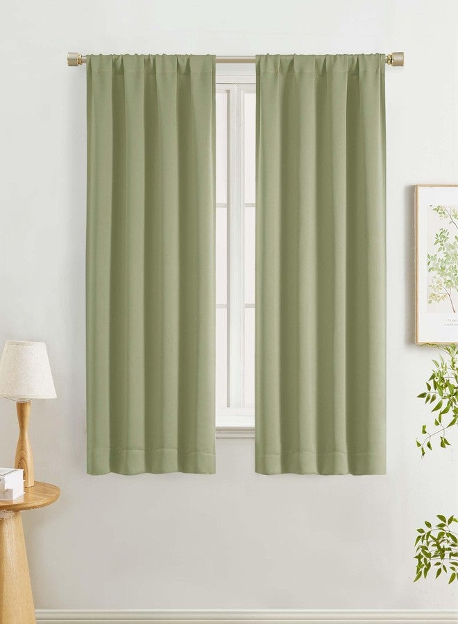Lecloud Sage Green Room Darkening Curtains 54 Inch Length 2 Panels, Window Curtains for Bedroom, Energy Thermal Insulating Rod Pocket Curtain Drapes for Small Window, 40" W x 54" L - Image 1