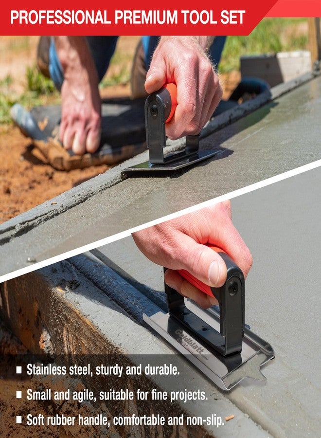 جولدبلات تتضمن أدوات جولد بلات الخرسانية أداة تحديد الحواف (6 × 3 بوصات، 1/4 بوصة لليمين) وأداة حفر الأخدود (6 × 3 بوصات، 1/2 بوصة عرض، 1/2 بوصة عمق)، وأدوات تشطيب الخرسانة المصنوعة من الفولاذ المقاوم للصدأ - مجموعة أدوات يدوية للبناء، ومجموعة تشطيب الأسمنت مع قبضة ناعمة - Image 2