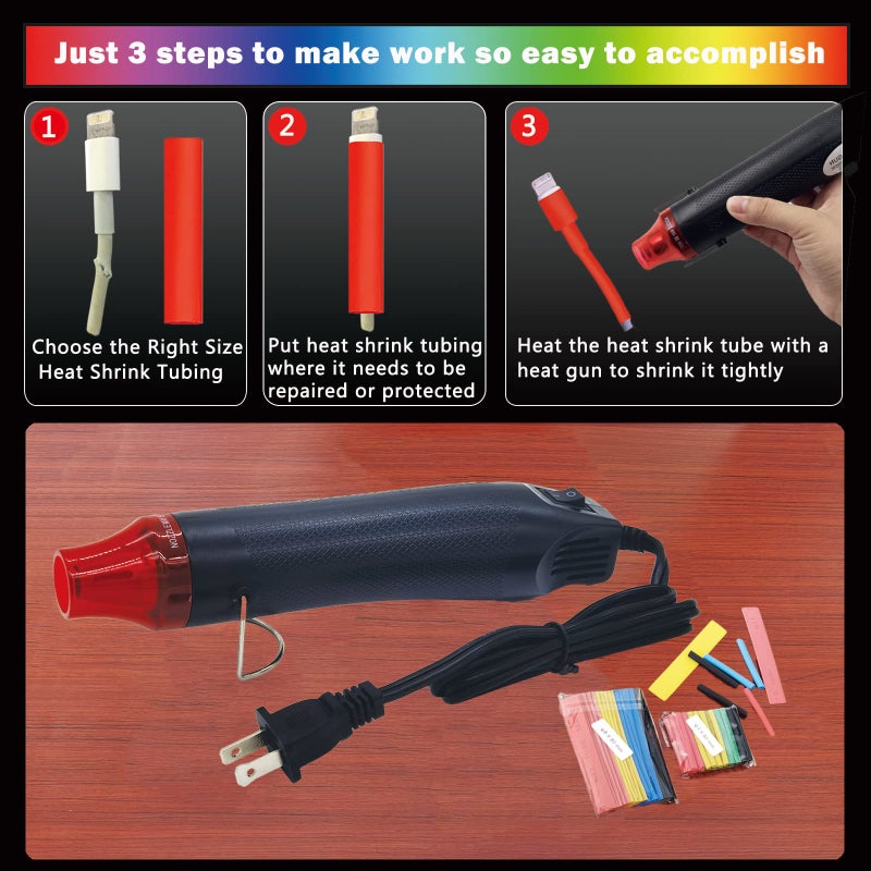 Rocsuk Mini Heat Gun + Heat Shrink Tubing Kit,300W 392°F Heat Gun for Shrink Tubing,Shrink Wrapping,Wire Connectors,Cable and Wire Shrink Wrap,Crafts Candle Making and Epoxy Resin Heating - Image 4