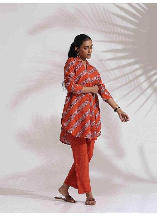 trueBrowns Orange Cotton Print  Co-ord Set