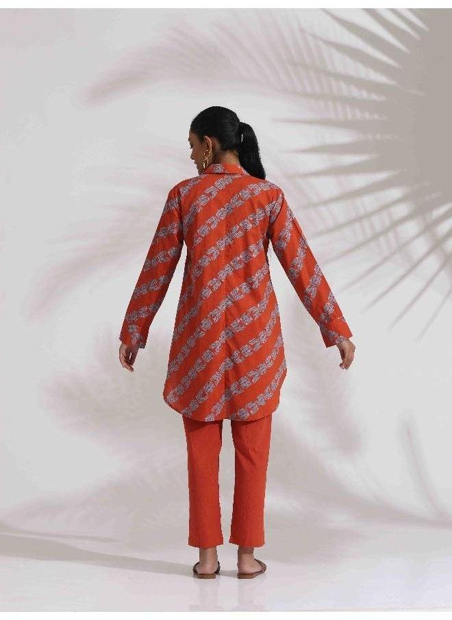 trueBrowns Orange Cotton Print  Co-ord Set