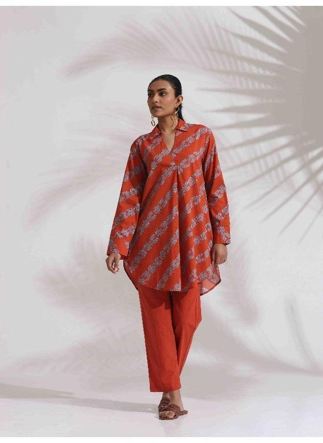 trueBrowns Orange Cotton Print  Co-ord Set