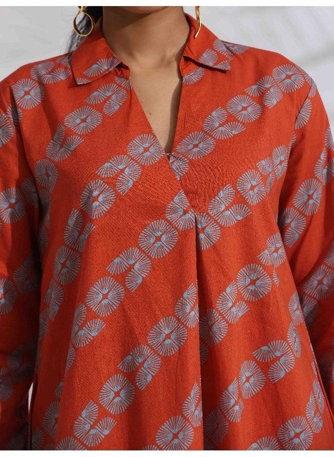 trueBrowns Orange Cotton Print  Co-ord Set