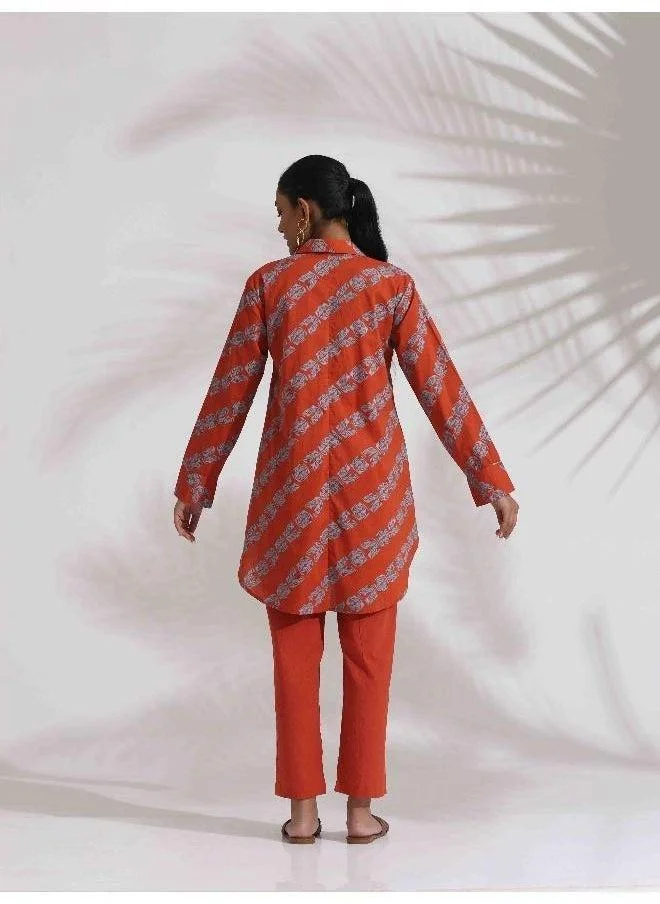 trueBrowns trueBrowns Orange Cotton Print  Co-ord Set
