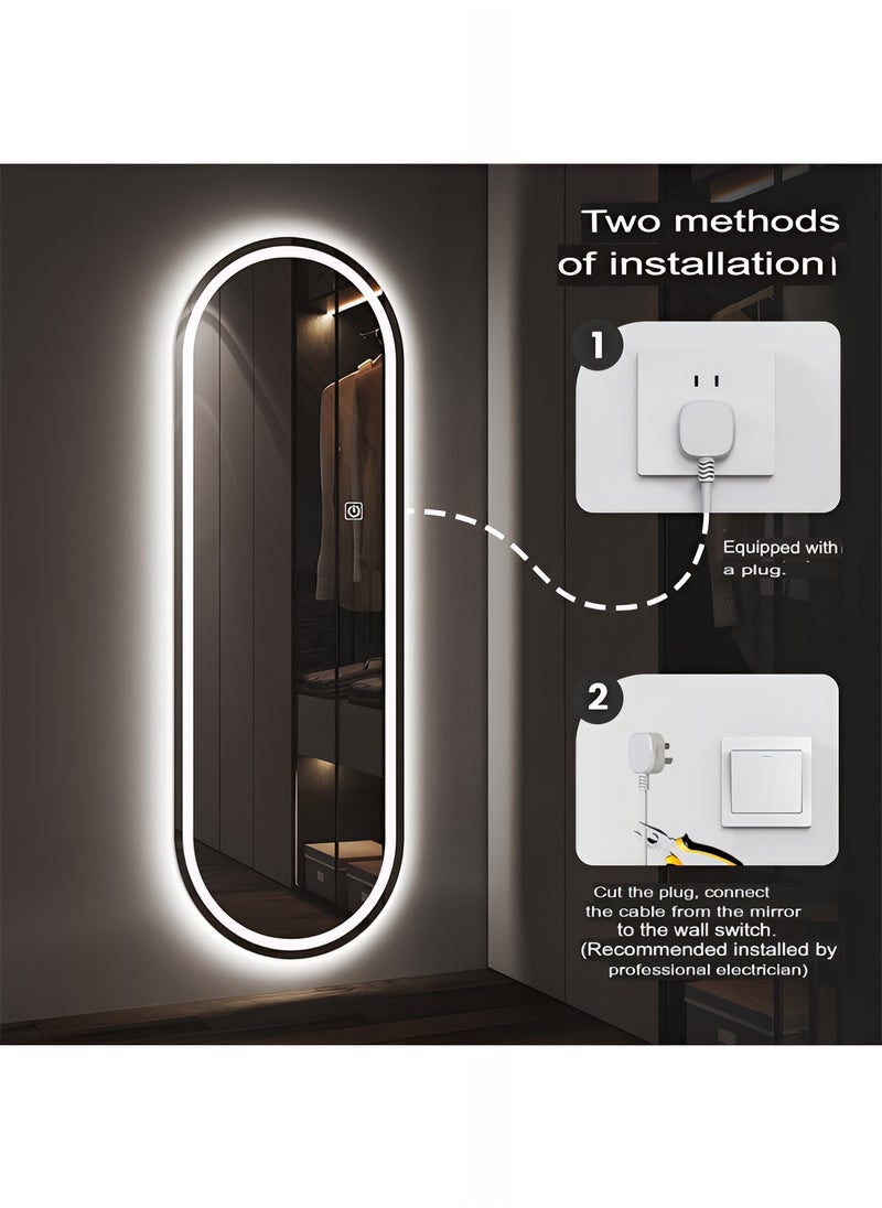 Pack Of 2 Full Length Mirror with Front and Back LED Touch Control, Wall Mounted Mirror with 3 Colors Adjustable Lights, Bathroom, Bedroom, Vanity Mirror - 80x50cm