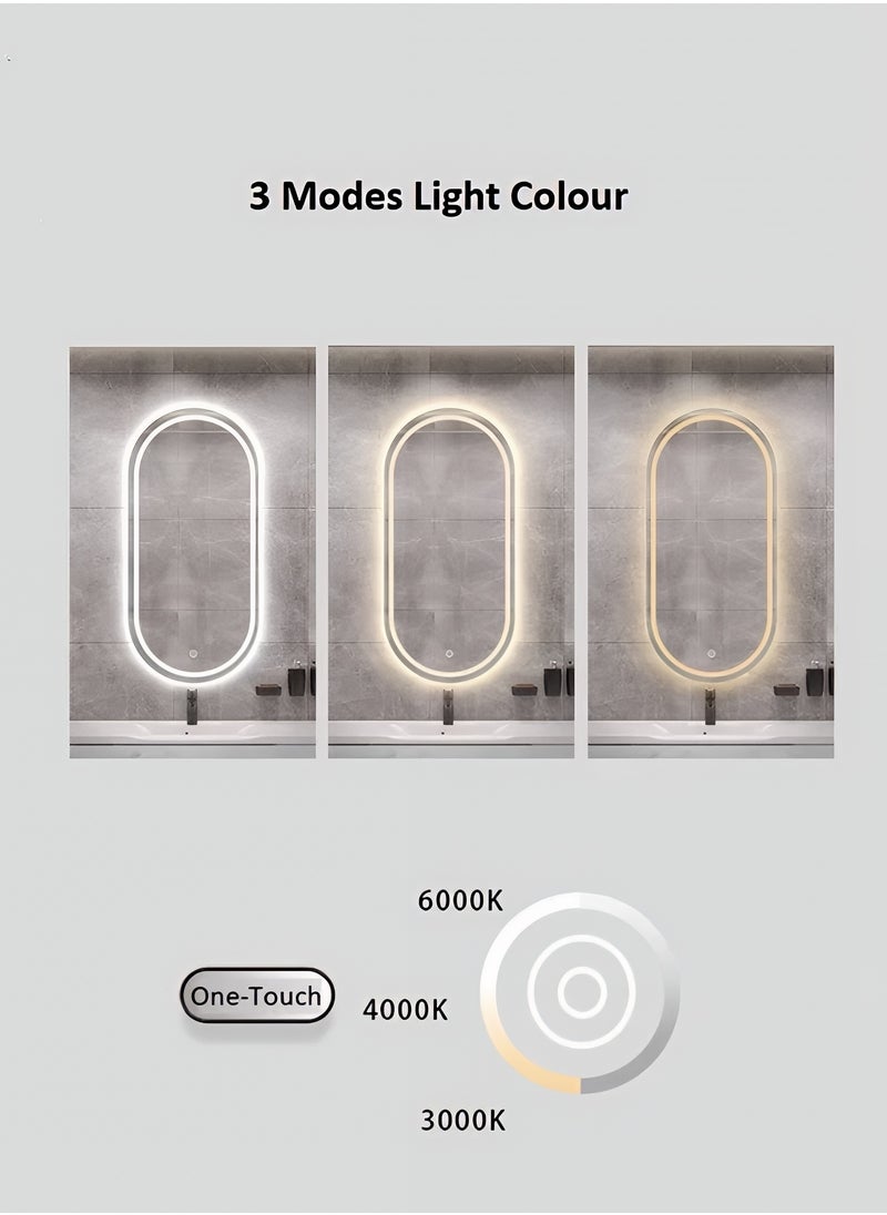 Pack Of 2 Full Length Mirror with Front and Back LED Touch Control, Wall Mounted Mirror with 3 Colors Adjustable Lights, Bathroom, Bedroom, Vanity Mirror - 80x50cm