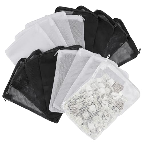 Okxiri 16 Pcs Aquarium Filter Media Bags Extra Fine, 7.8 x 5.9 Inch Filter Media Bag with Zipper, White & Black Aquarium Mesh Bag for Fish Tank Activated Carbon, Ceramic Rings - Image 1