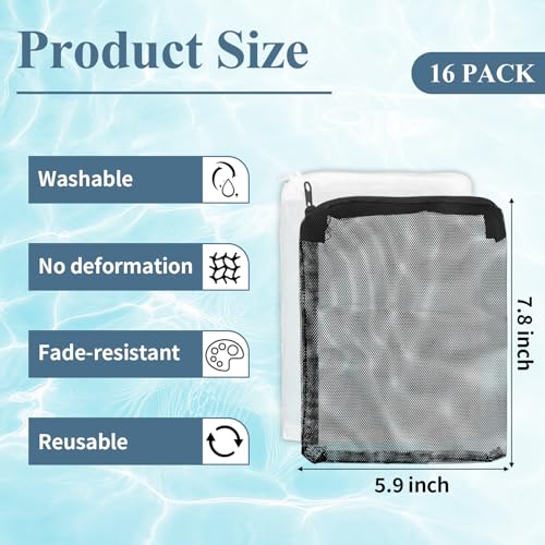 Okxiri 16 Pcs Aquarium Filter Media Bags Extra Fine, 7.8 x 5.9 Inch Filter Media Bag with Zipper, White & Black Aquarium Mesh Bag for Fish Tank Activated Carbon, Ceramic Rings - Image 2