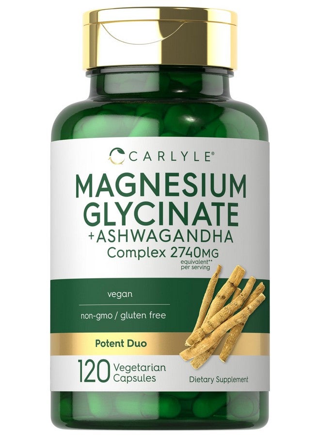 جليسينات المغنيسيوم كارلايل مع الأشواغاندا | مركب ٢٧٤٠ ملغ | ١٢٠ كبسولة نباتية | ثنائي فعال | مكمل غذائي خالٍ من الكائنات المعدلة وراثيًا والغلوتين - Image 1