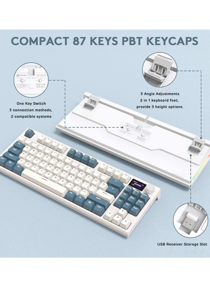 Attack Shark K86 RGB Wireless Gasket Mechanical Keyboard,Triple Mode Bluetooth5.0/2.4G/USB-C 87 Keys Hot Swappable Gaming Keyboard, 4000 mAh Battery 1.2'' HD OLED Display Volume Rotary Button for Games and Work - Image 5