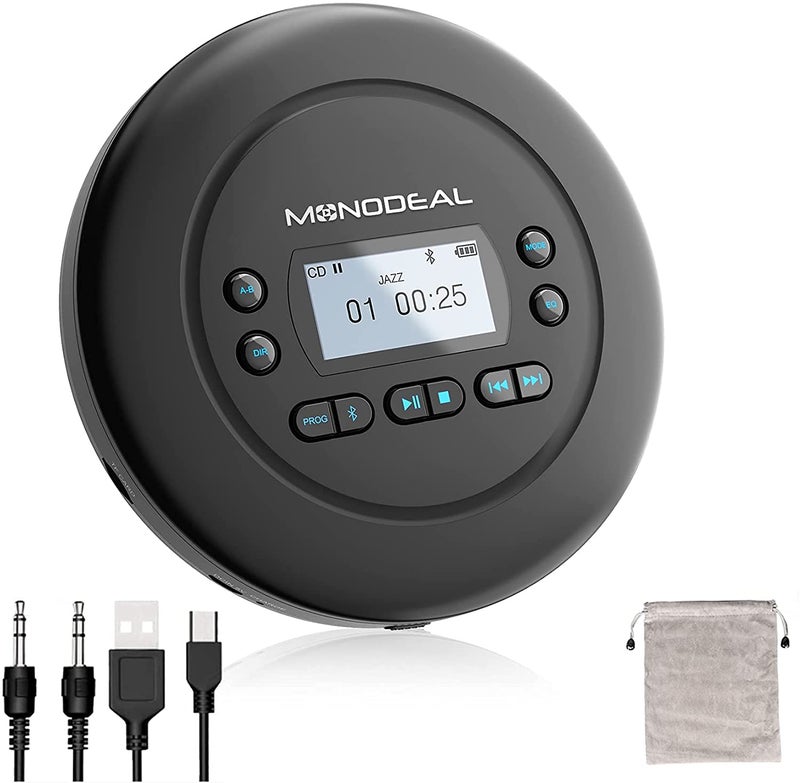 MONODEAL CD Player Portable, MONODEAL Bluetooth CD Player, Rechargeable Compact Small Player with Headphones for Car and Personal Use - Image 1