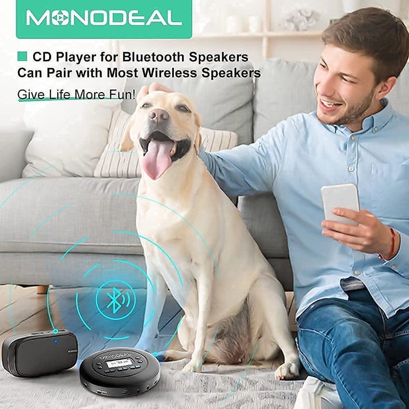 MONODEAL CD Player Portable, MONODEAL Bluetooth CD Player, Rechargeable Compact Small Player with Headphones for Car and Personal Use - Image 4
