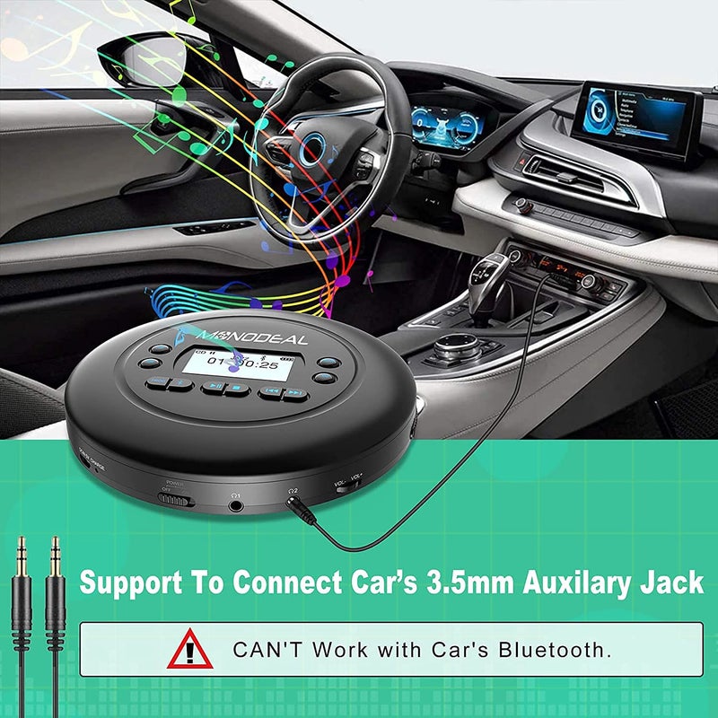 MONODEAL CD Player Portable, MONODEAL Bluetooth CD Player, Rechargeable Compact Small Player with Headphones for Car and Personal Use - Image 3