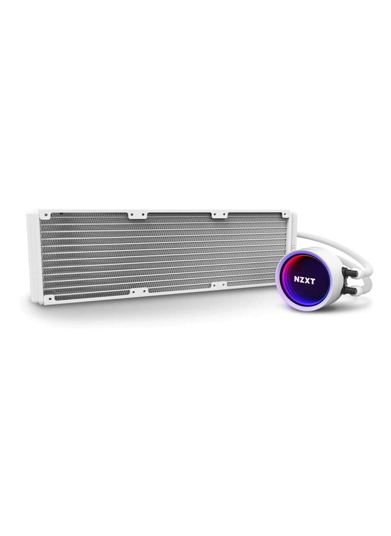 NZXT - NZXT Kraken X73 RGB 360mm - RL-KRX73-RW - AIO RGB CPU Liquid Cooler - Rotating Infinity Mirror Design - Powered By CAM V4 - RGB Connector - Aer RGB V2 120mm Radiator Fans (3 Included) - White - Image 1