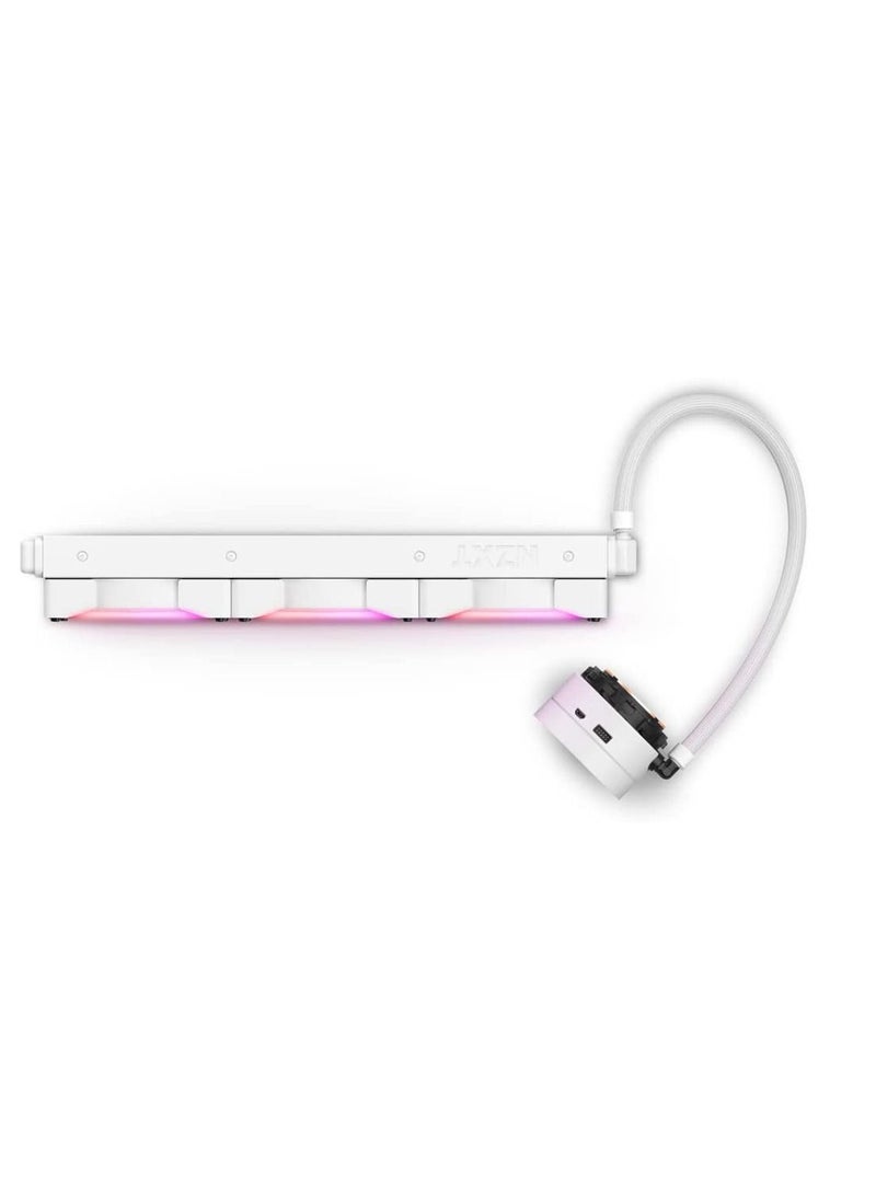 NZXT - NZXT Kraken X73 RGB 360mm - RL-KRX73-RW - AIO RGB CPU Liquid Cooler - Rotating Infinity Mirror Design - Powered By CAM V4 - RGB Connector - Aer RGB V2 120mm Radiator Fans (3 Included) - White - Image 1