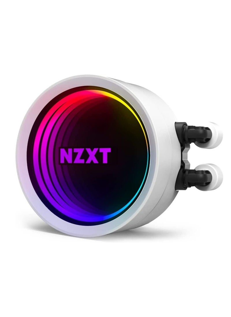 NZXT - NZXT Kraken X73 RGB 360mm - RL-KRX73-RW - AIO RGB CPU Liquid Cooler - Rotating Infinity Mirror Design - Powered By CAM V4 - RGB Connector - Aer RGB V2 120mm Radiator Fans (3 Included) - White - Image 1