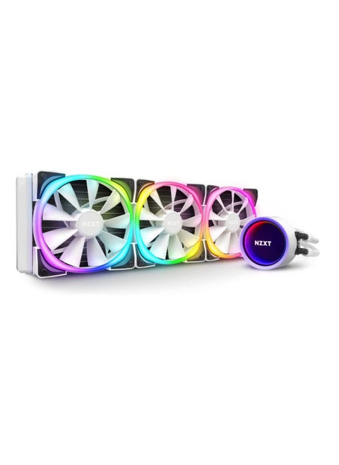 NZXT Kraken X73 RGB 360mm - RL-KRX73-RW - AIO RGB CPU Liquid Cooler - Rotating Infinity Mirror Design - Powered By CAM V4 - RGB Connector - Aer RGB V2 120mm Radiator Fans (3 Included) - White