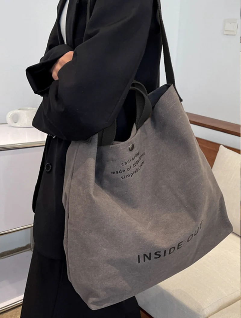 دي بلين Inside Out Gray Canvas Tote Large Women's Shoulder Bag
