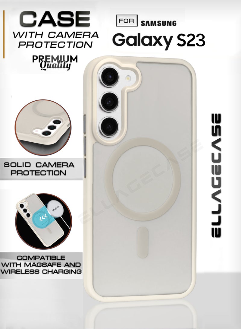 ELLAGECASE حافظة أنيقة بيضاء لهاتف سامسونج جالاكسي S23، حماية كاميرا قوية، مضادة للصدمات، حماية معززة، متوافقة مع شحن MagSafe والشحن اللاسلكي - Image 1