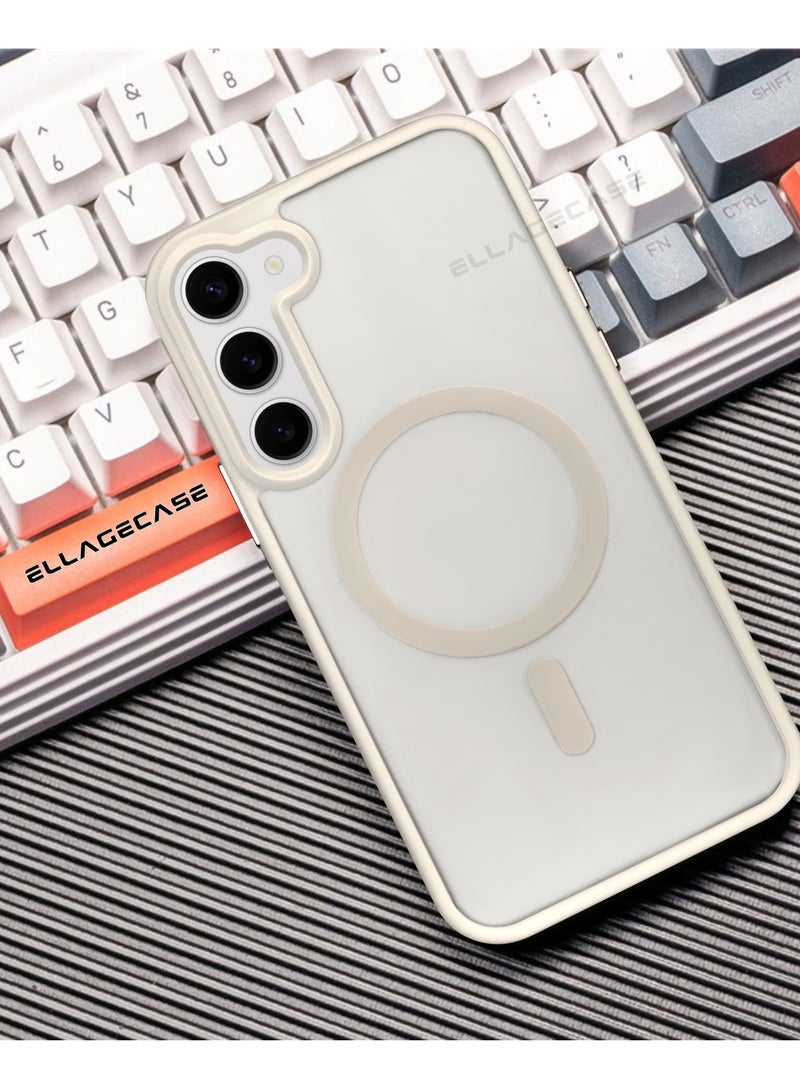 ELLAGECASE حافظة أنيقة بيضاء لهاتف سامسونج جالاكسي S23، حماية كاميرا قوية، مضادة للصدمات، حماية معززة، متوافقة مع شحن MagSafe والشحن اللاسلكي - Image 3