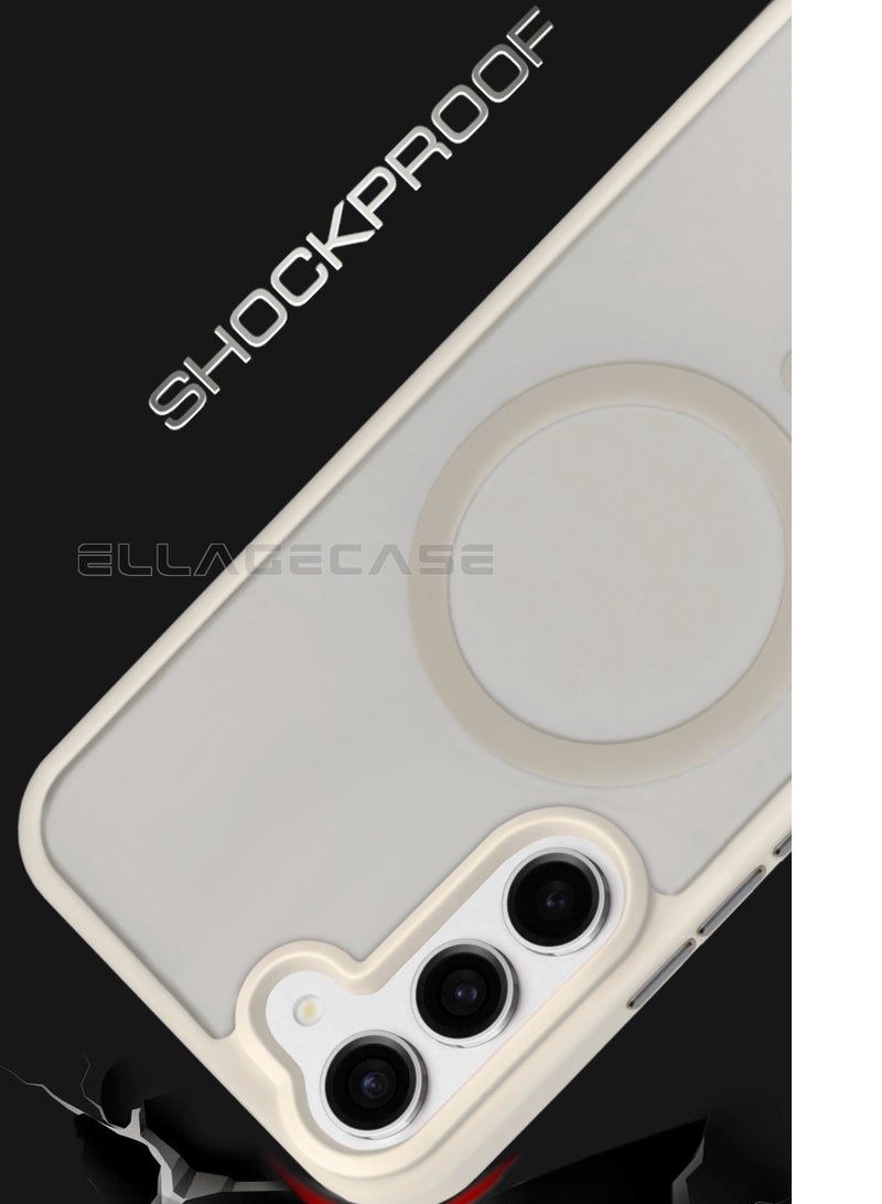 ELLAGECASE حافظة أنيقة بيضاء لهاتف سامسونج جالاكسي S23، حماية كاميرا قوية، مضادة للصدمات، حماية معززة، متوافقة مع شحن MagSafe والشحن اللاسلكي - Image 4