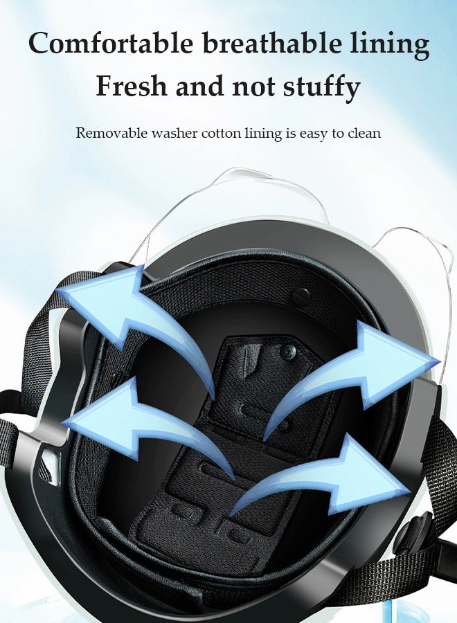 DUNISO خوذة مفتوحة الوجه، خوذة سكوتر مع نظارات قابلة للفصل وحماية للأذن، محيط رأس قابل للتعديل، مقاومة للصدمات والسقوط، مناسبة للرجال والنساء، سوداء - Image 4