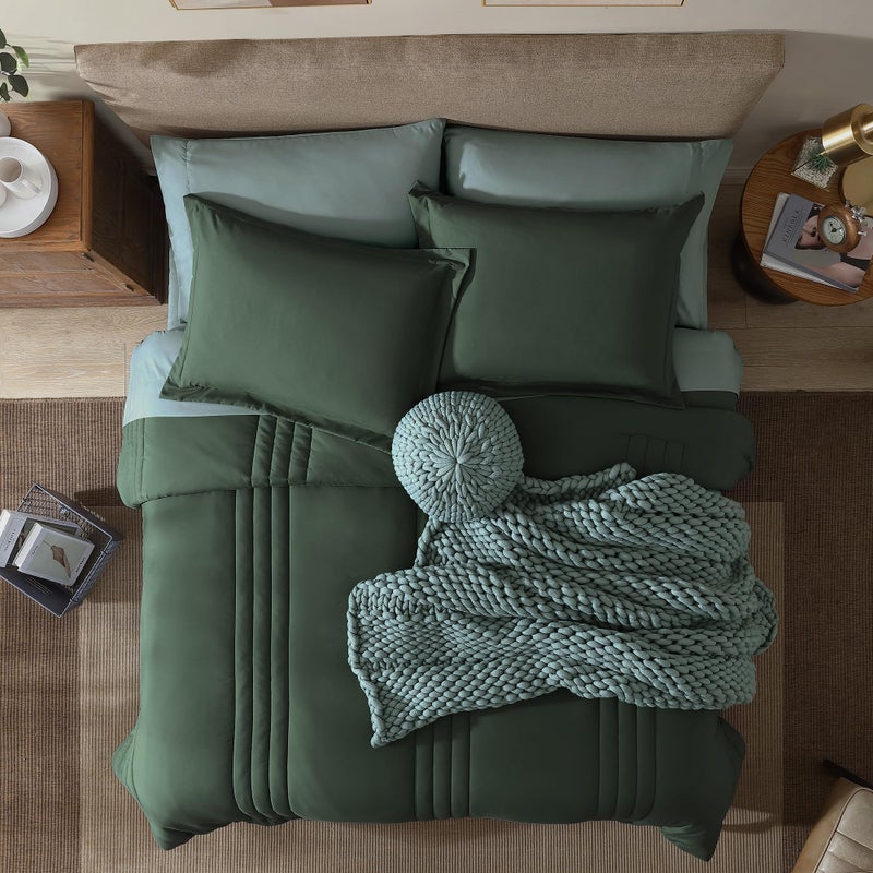 Monbix King Size Comforter Set - 7 Pieces Bed in a Bag King, Deep Forest Bedding Sets with Comforter, All Seasons Comforter Bed Set with Sheets, Pillowcases & Shams - Image 2