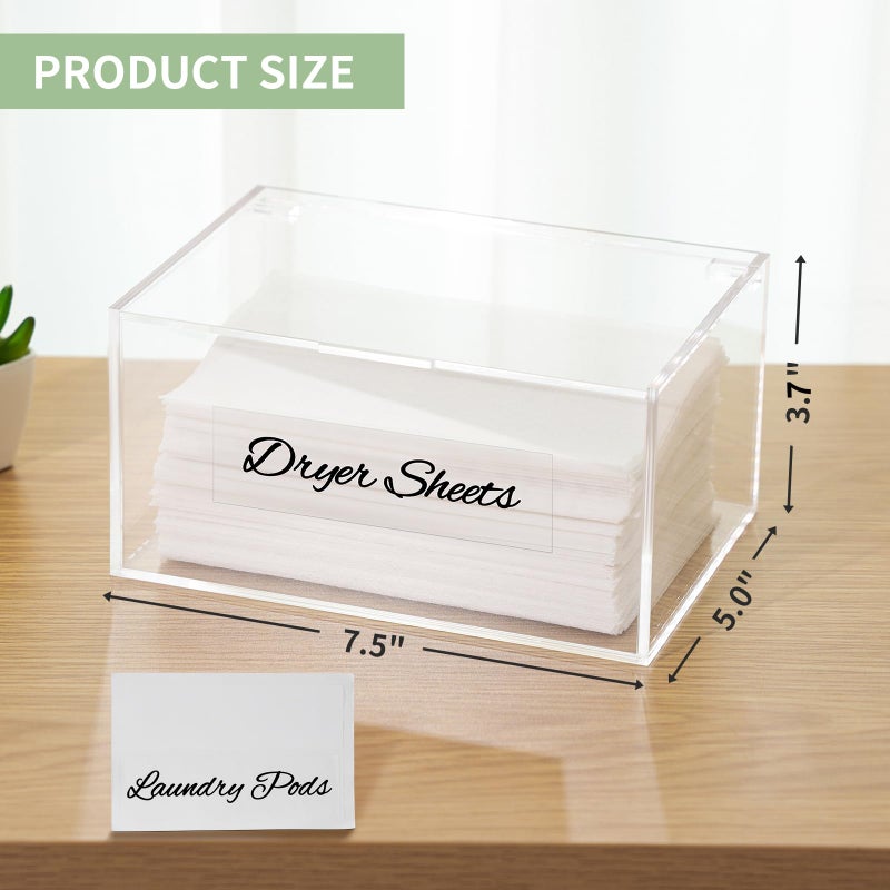 SUBEKYU Acrylic Dryer Sheet Container for Laundry Room,Dryer Sheet Holder Dispenser with Lid for Laundry Storage Organization and Decor,Clear Fabric Sheet Holder Box for Bathroom - Image 2