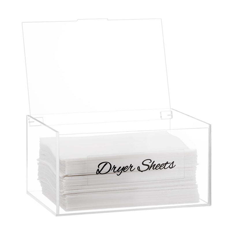 SUBEKYU Acrylic Dryer Sheet Container for Laundry Room,Dryer Sheet Holder Dispenser with Lid for Laundry Storage Organization and Decor,Clear Fabric Sheet Holder Box for Bathroom - Image 1