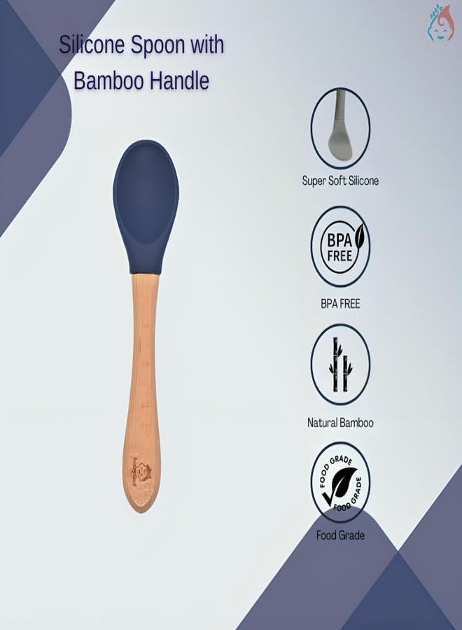 Babylief™ Silicone Suction Bowl and Wooden Handled Silicone Spoon Combo (Navy Blue) - Image 5