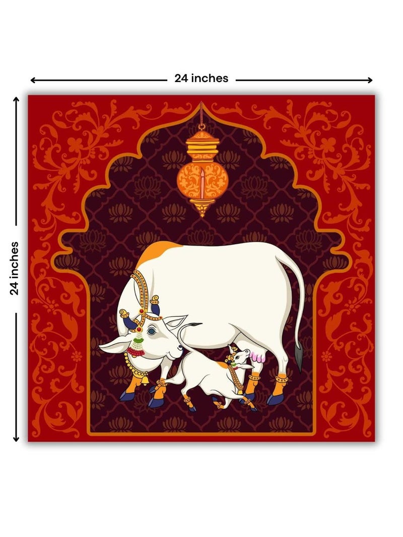Casperme Kamdhenu Cow Vastu Prosperity Cotton Canvas Wall Painting For Living Room for Bedroom, Hotels & Office Decoration (Red, 24 x 24 inches) - Image 3